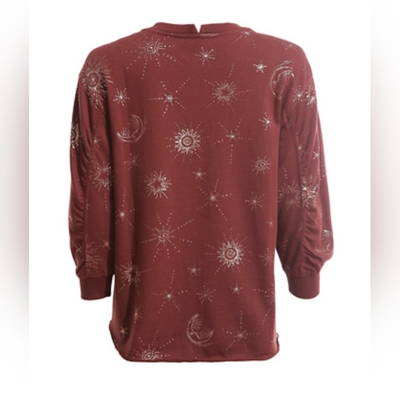 Medium Democracy Gold Foil Celestial Print V-Neck Sweatshirt Side Slits - Picture 5 of 5